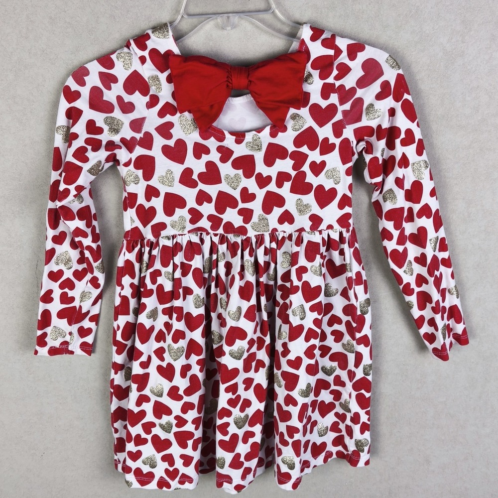 Tommy Bahama Girls Heart Dress Size 7 Red Gold Valentine Long Sleeve‎ - Picture 2 of 6
